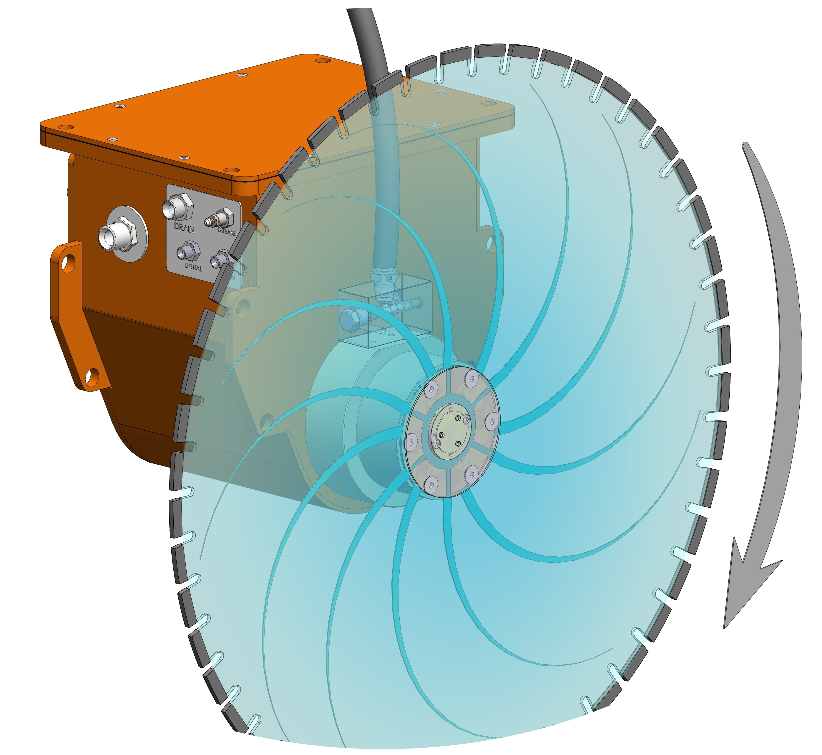 NEW FEATURE!  <p>Through-hub water distribution for</p><ul>
	<li>improved blade life</li><li>faster cutting</li>
	<li>reduced water consumption</li>
	<li>less mess</ul>